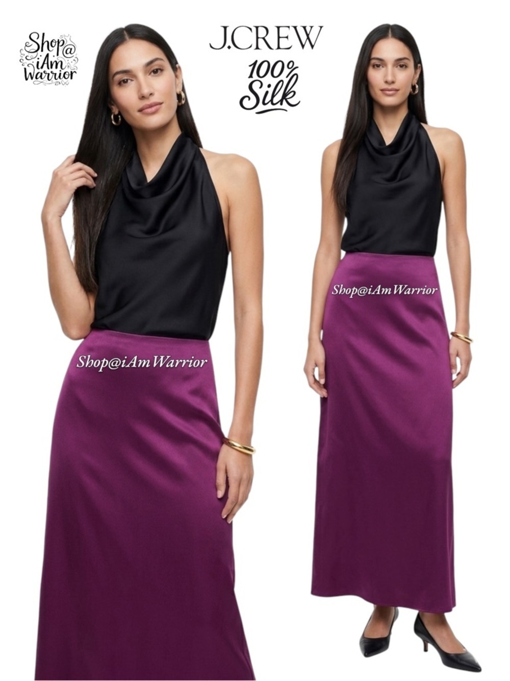 J.Crew Collection magenta fluid silk charmeuse maxi skirt  *shop@iamwarrior